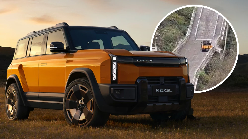  Не Range Rover. Кроссовер Chery повредил знаменитую китайскую лестницу в неудачном тесте